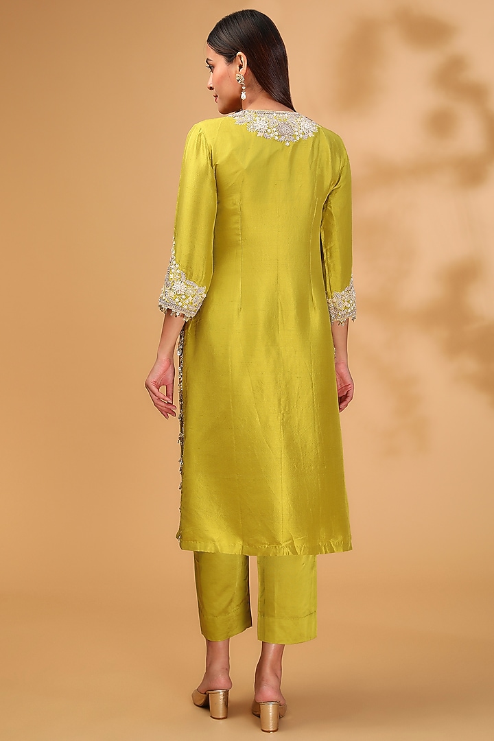 Lime Green Silk Resham Work Kurta Set by Prisho at Pernia's Pop Up Shop