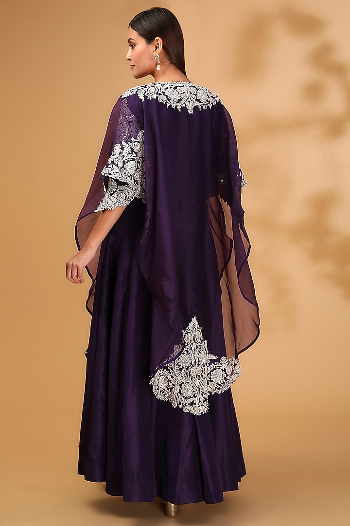 Purple Silk Dori Work Bridal Anarkali Set by Prisho at Pernia's Pop Up Shop