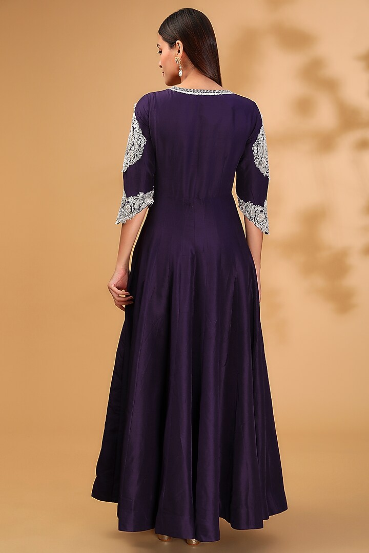 Purple Silk Dori Work Bridal Anarkali Set by Prisho at Pernia's Pop Up Shop