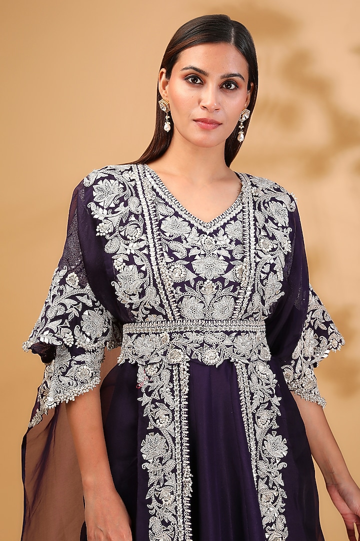 Purple Silk Dori Work Bridal Anarkali Set by Prisho at Pernia's Pop Up Shop