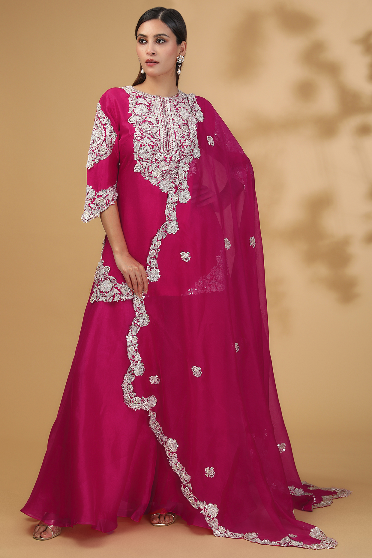 Fuchsia Organza Wedding Sharara Set by Prisho at Pernia's Pop Up Shop