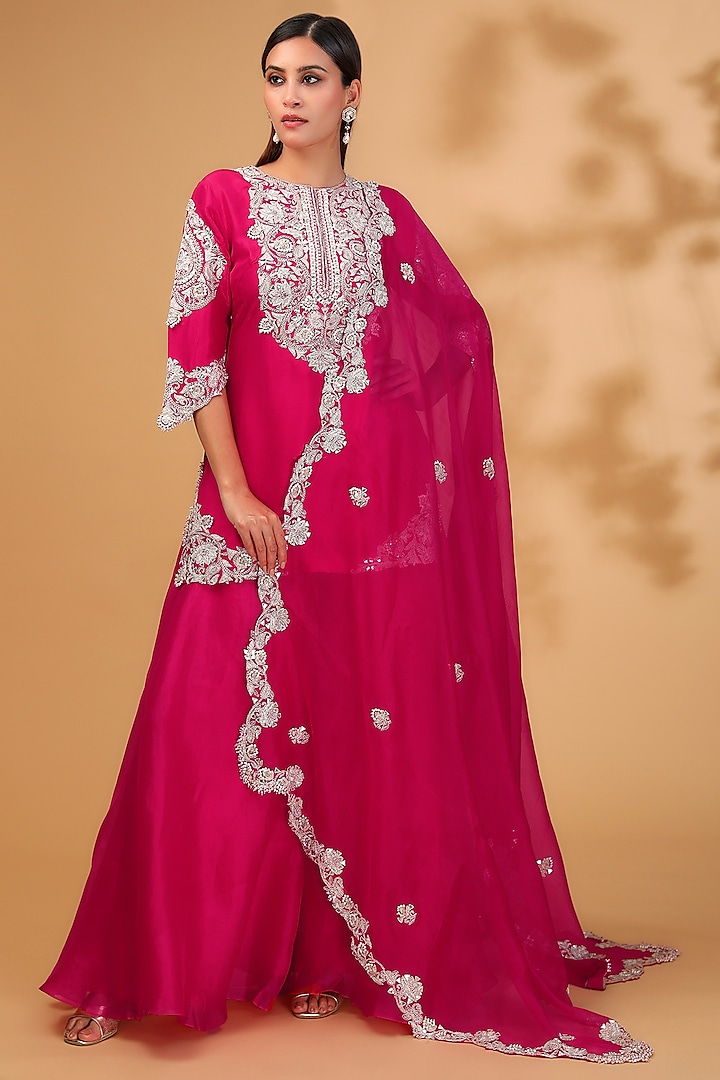 Fuchsia Organza Wedding Sharara Set by Prisho at Pernia's Pop Up Shop