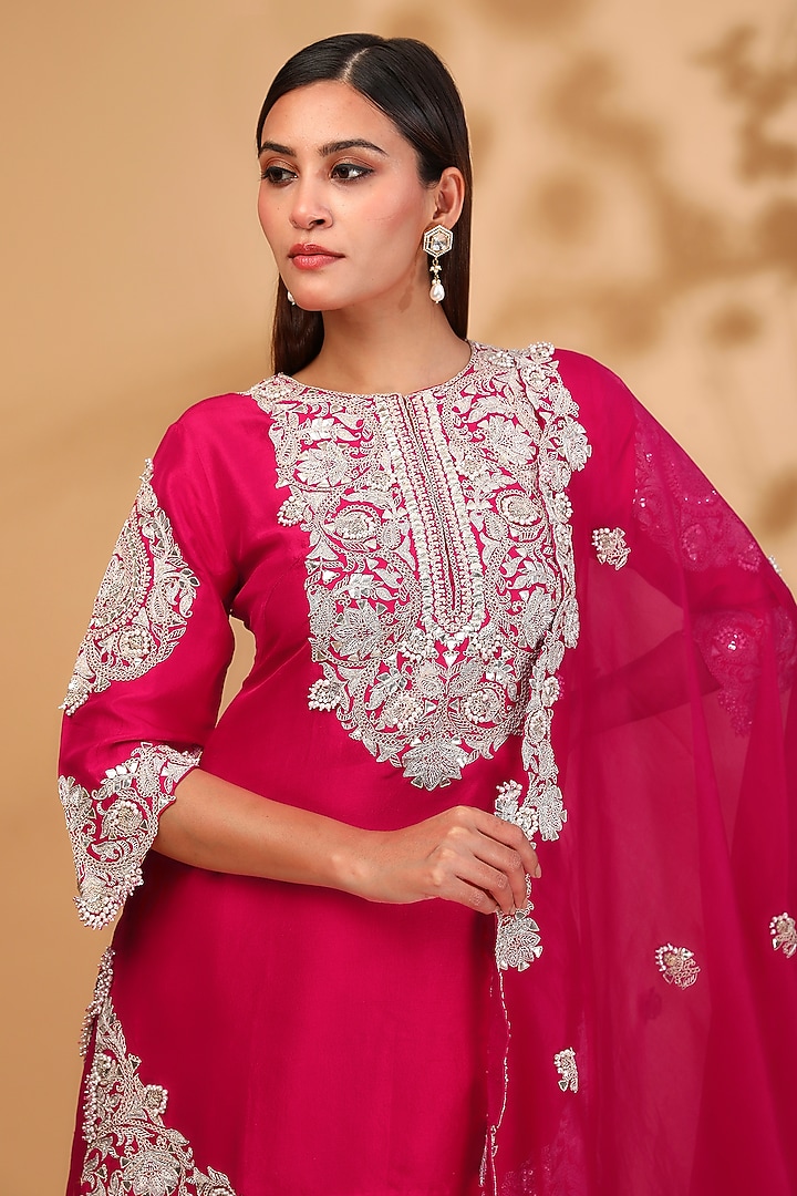 Fuchsia Organza Wedding Sharara Set by Prisho at Pernia's Pop Up Shop