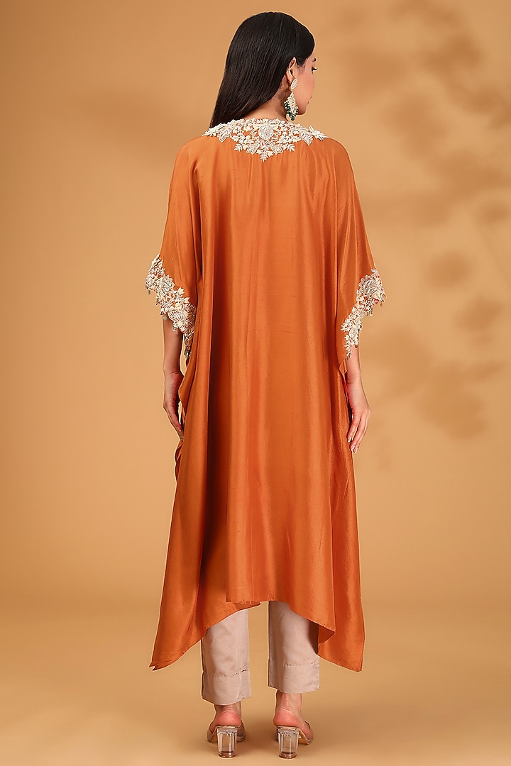 Rust Silk Resham Work Kaftan Set by Prisho at Pernia's Pop Up Shop