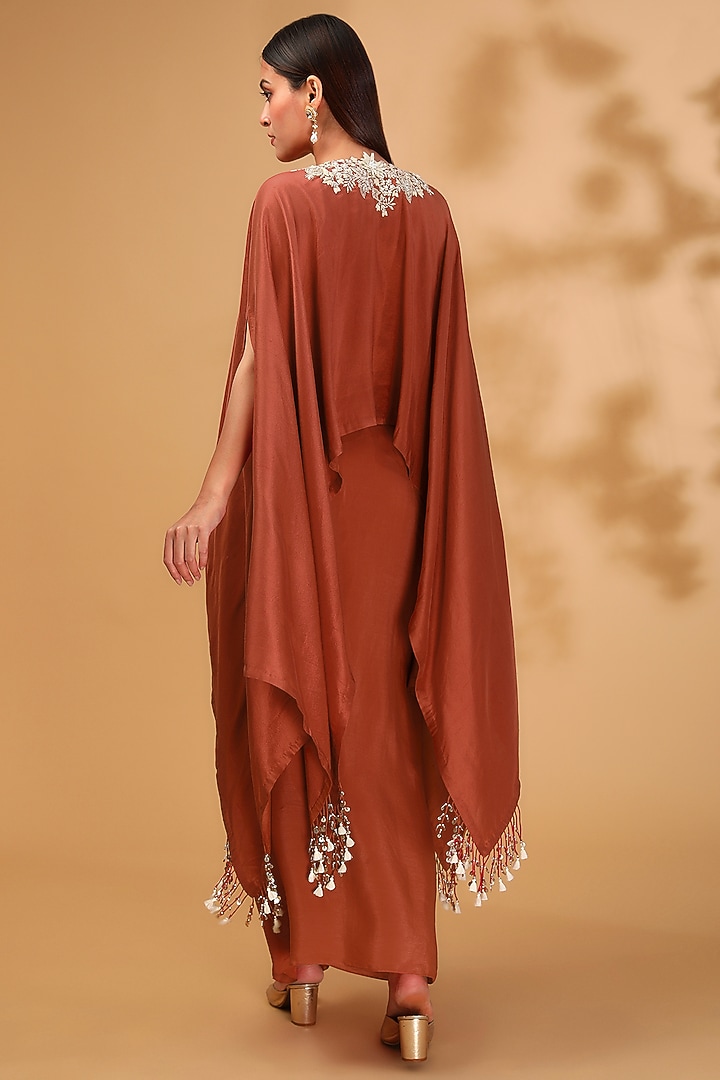 Deep Orange Crepe Skirt Set by Prisho at Pernia's Pop Up Shop