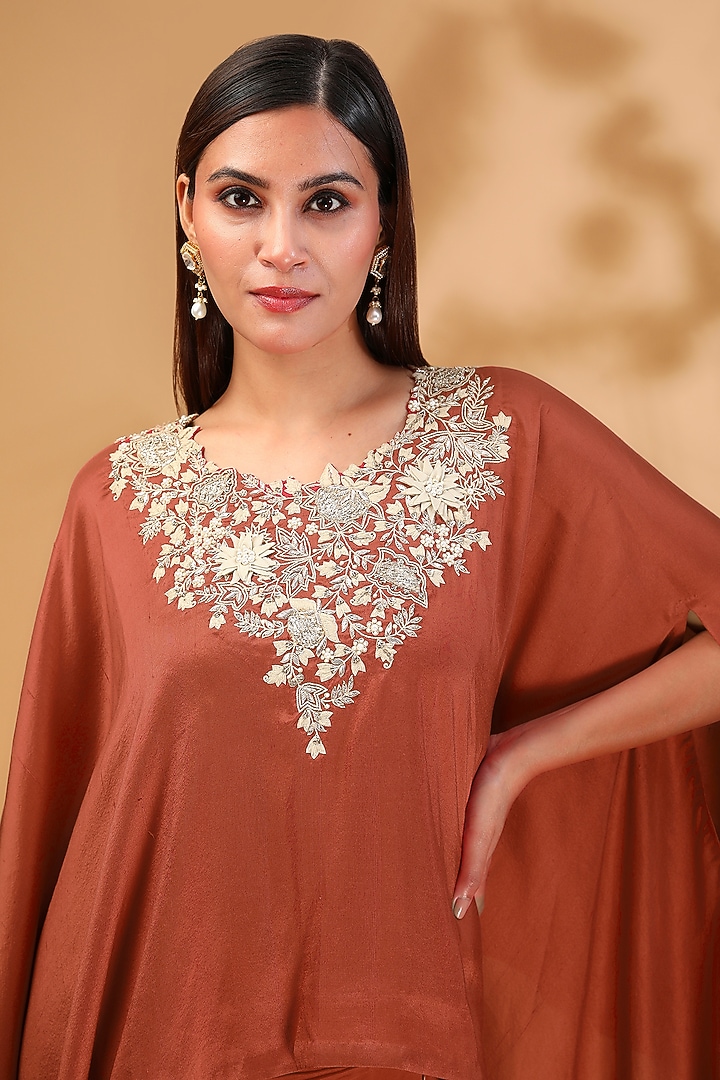 Deep Orange Crepe Skirt Set by Prisho at Pernia's Pop Up Shop