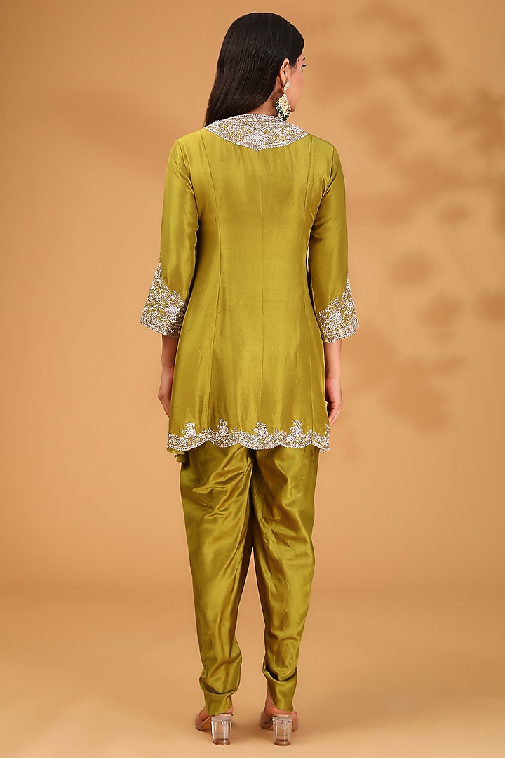 Olive Green Silk Zari Work Kurta Set by Prisho at Pernia's Pop Up Shop