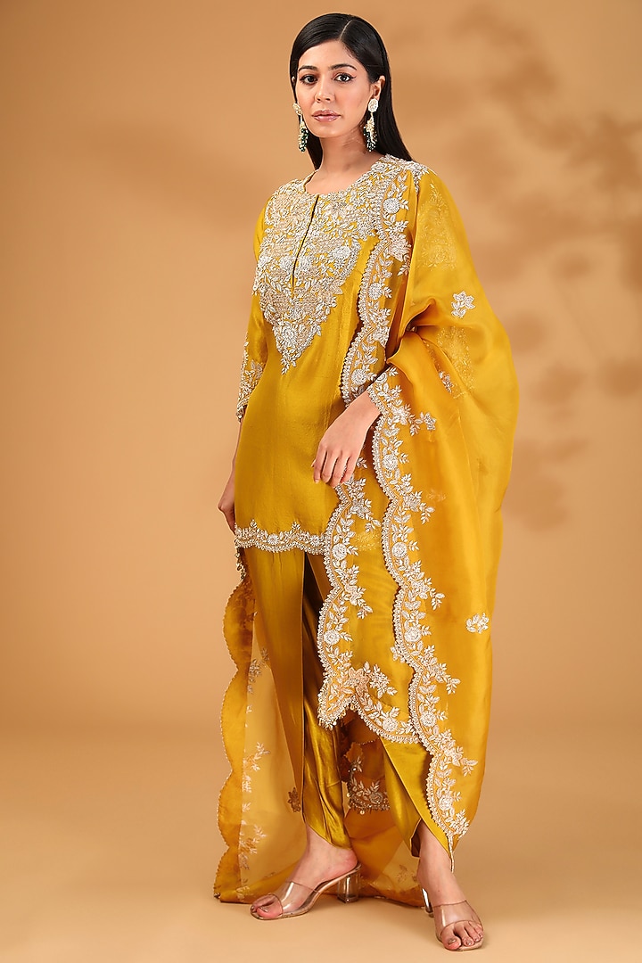 Mustard Silk Zari Work Kurta Set by Prisho at Pernia's Pop Up Shop