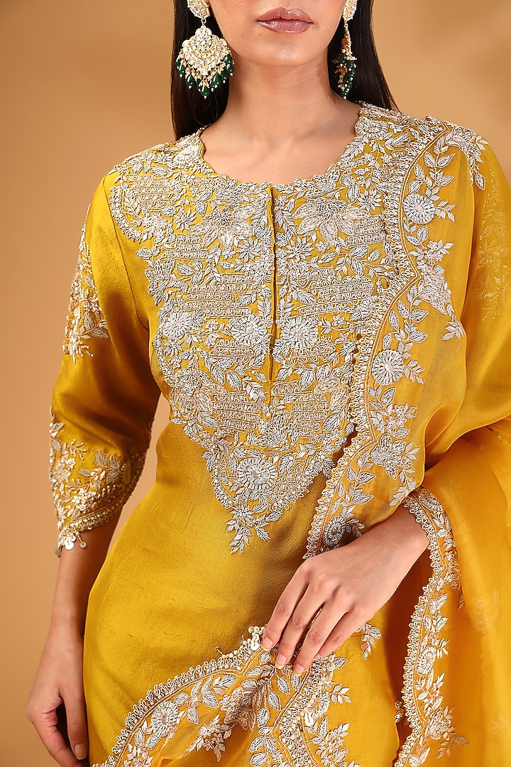 Mustard Silk Zari Work Kurta Set by Prisho at Pernia's Pop Up Shop