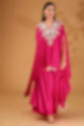 Fuchsia Silk Resham Work Kaftan Set by Prisho at Pernia's Pop Up Shop