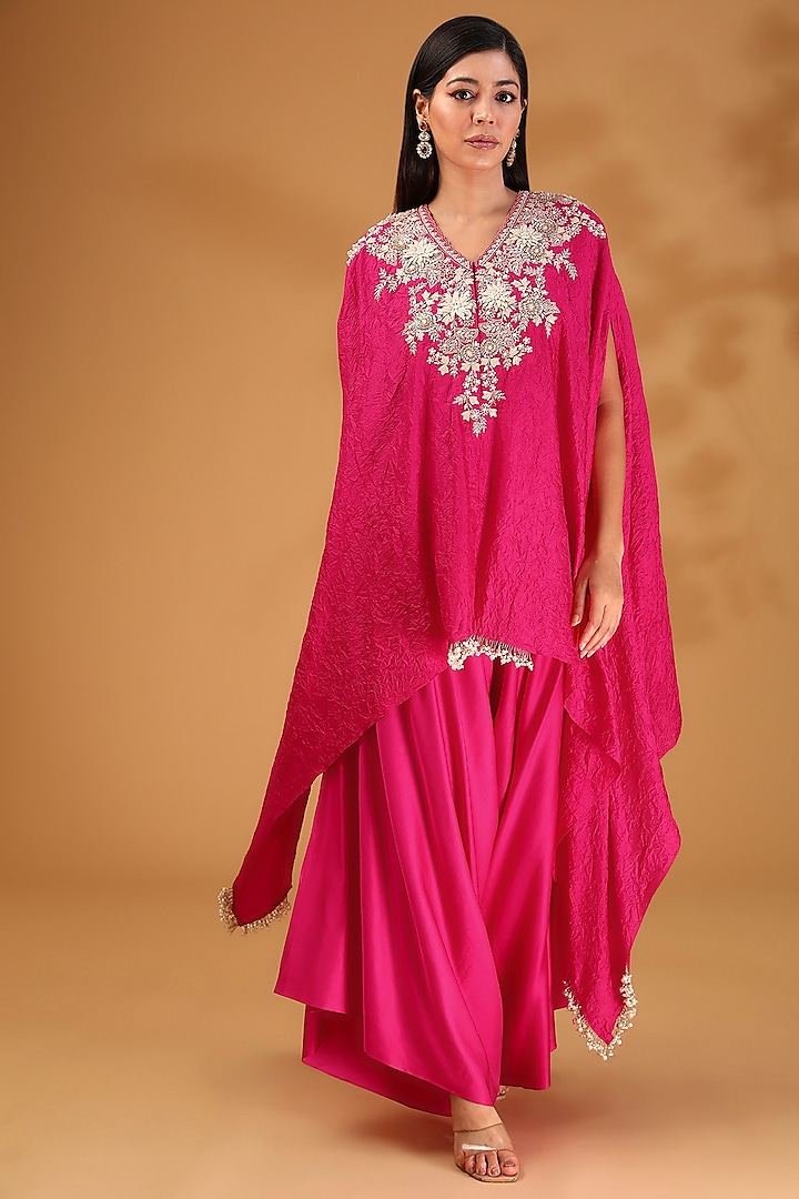 Fuchsia Silk Resham Work Kaftan Set by Prisho at Pernia's Pop Up Shop