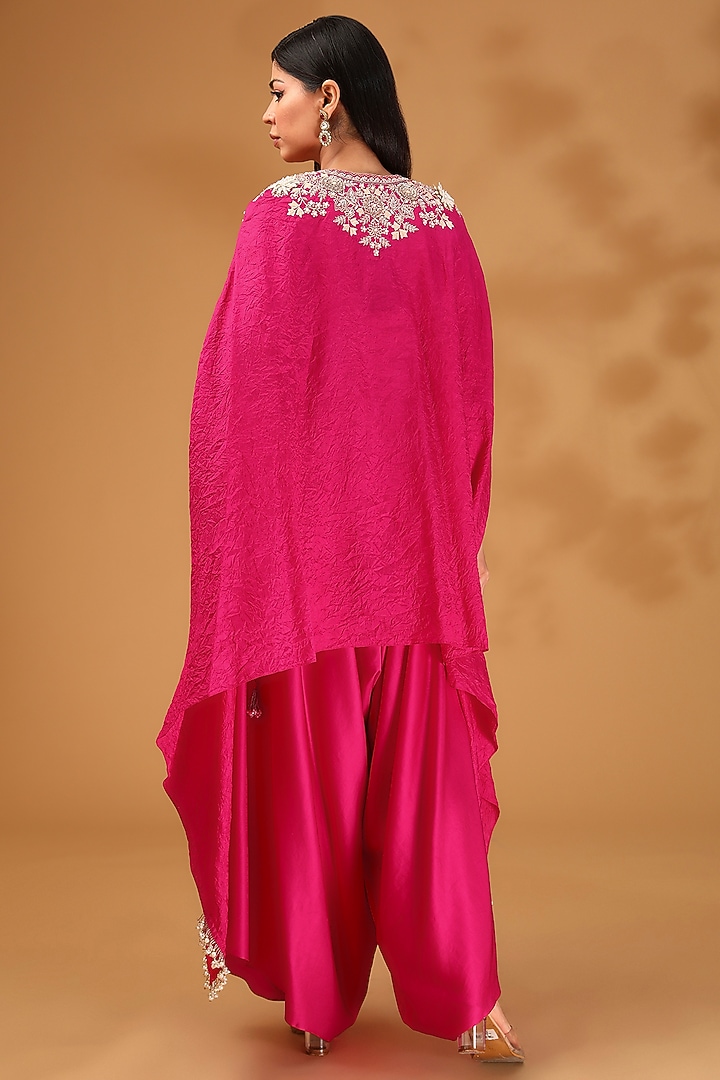 Fuchsia Silk Resham Work Kaftan Set by Prisho at Pernia's Pop Up Shop