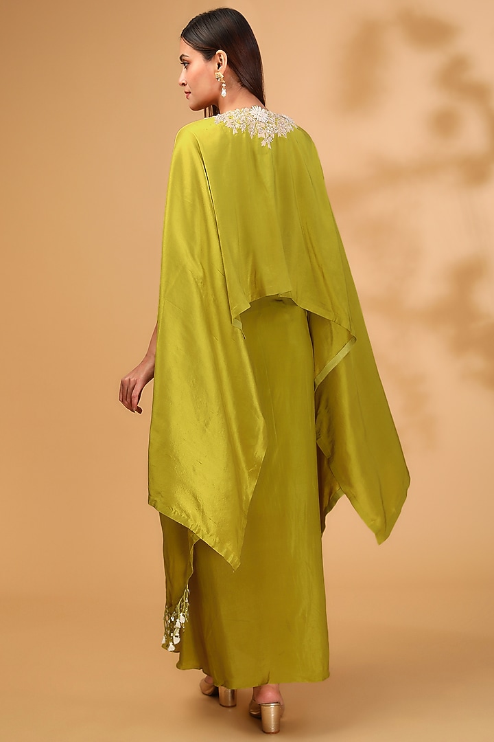 Lime Green Silk Resham Work Kaftan Set by Prisho at Pernia's Pop Up Shop
