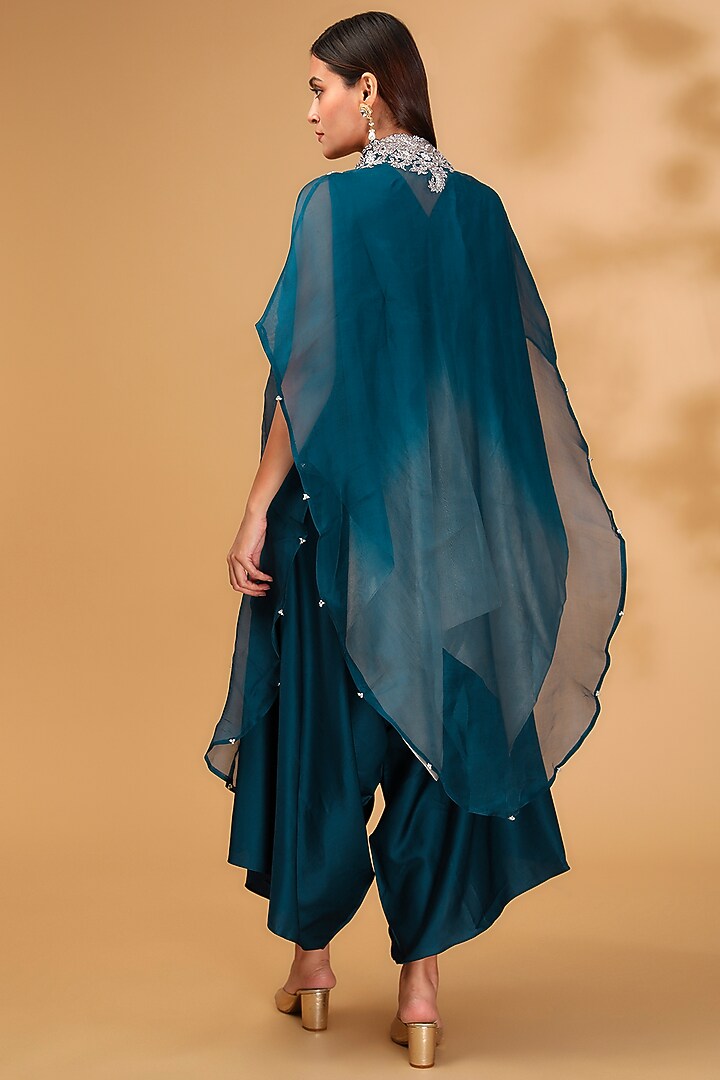 Navy Blue Organza Maal Work Cape Set by Prisho at Pernia's Pop Up Shop