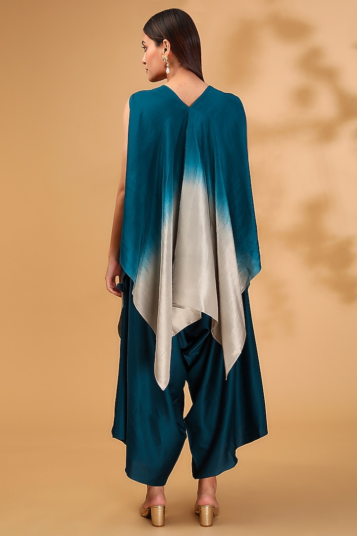 Navy Blue Organza Maal Work Cape Set by Prisho at Pernia's Pop Up Shop