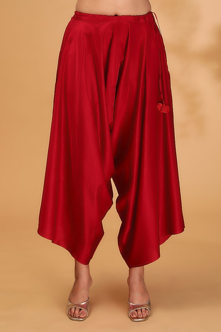 Red Silk Resham Work Kaftan Set by Prisho at Pernia's Pop Up Shop
