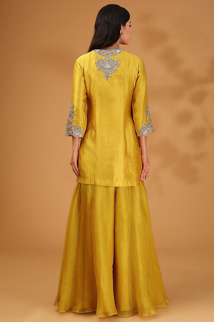 Mustard Chanderi Wedding Sharara Set by Prisho at Pernia's Pop Up Shop