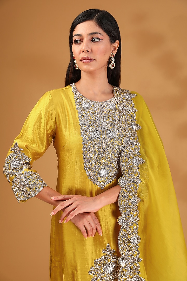 Mustard Chanderi Wedding Sharara Set by Prisho at Pernia's Pop Up Shop