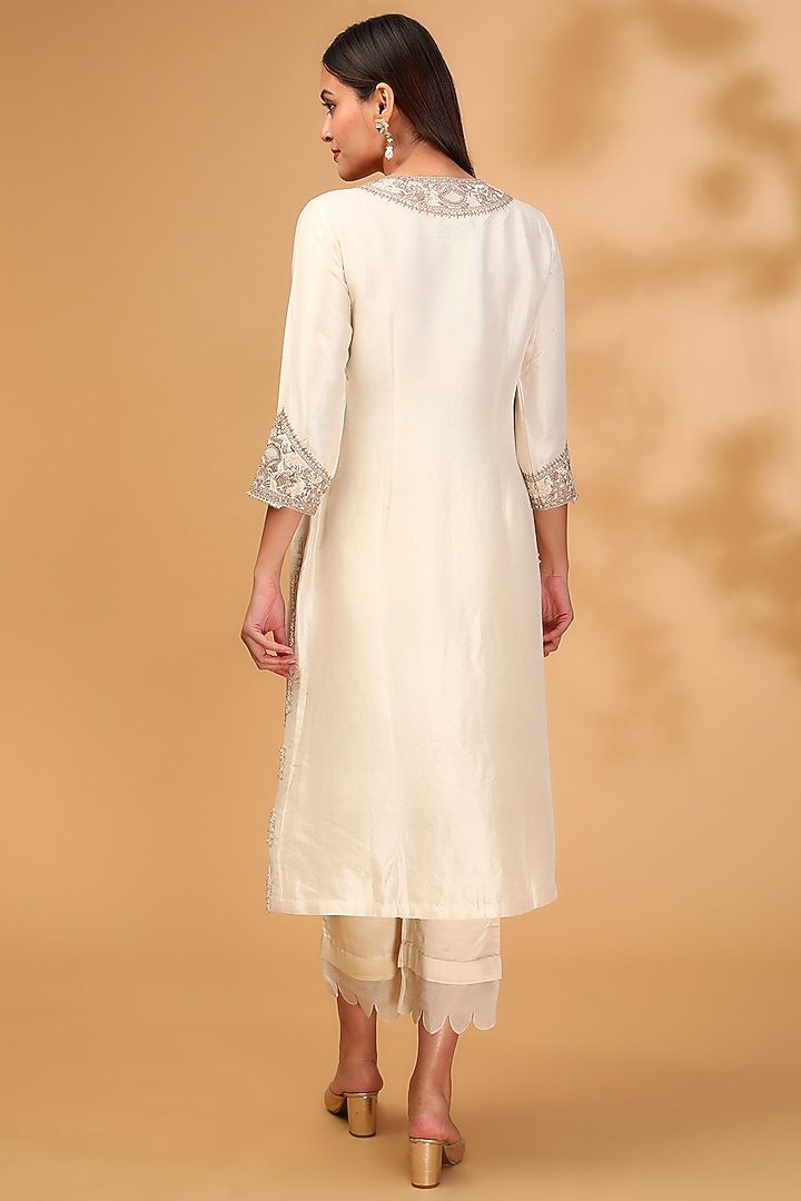Ivory Silk Dori & Resham Work Kurta Set by Prisho at Pernia's Pop Up Shop