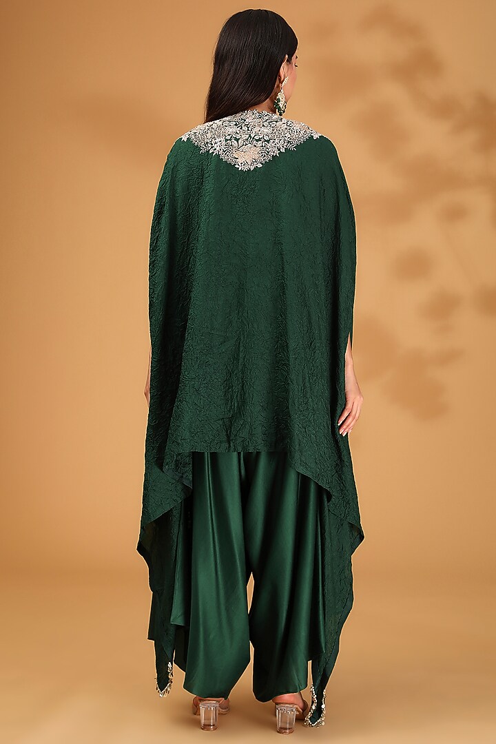 Bottle Green Silk Maal Work Kaftan Set by Prisho at Pernia's Pop Up Shop