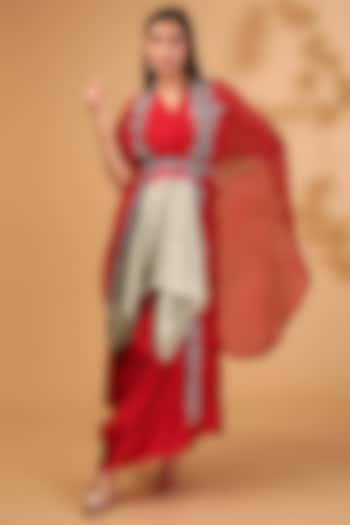 Red Organza Maal Work Cape Set by Prisho at Pernia's Pop Up Shop