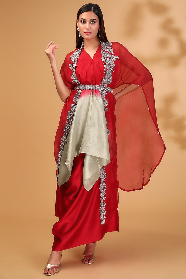 Red Organza Maal Work Cape Set by Prisho at Pernia's Pop Up Shop