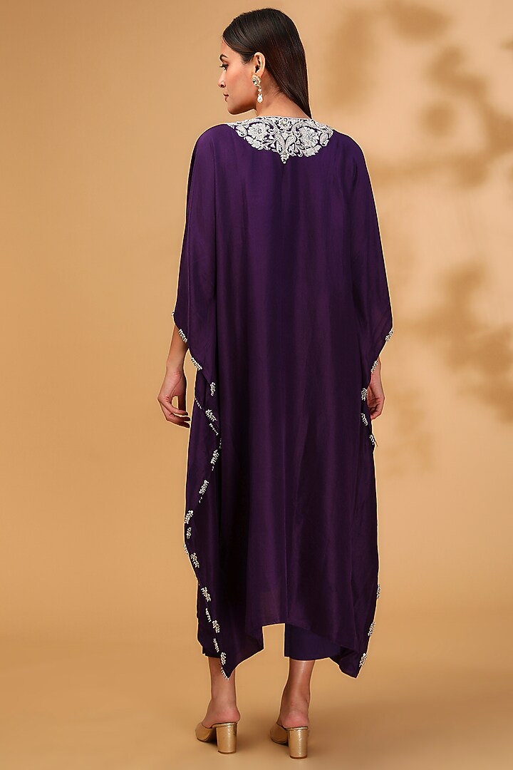 Purple Silk Gota Work Kaftan Set by Prisho at Pernia's Pop Up Shop