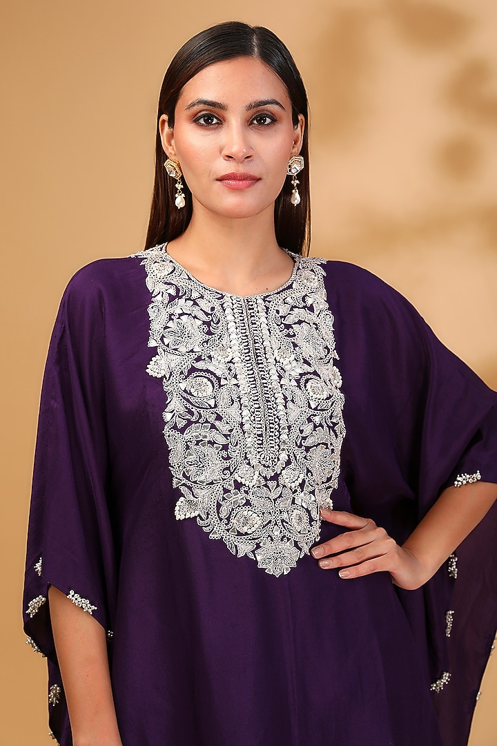 Purple Silk Gota Work Kaftan Set by Prisho at Pernia's Pop Up Shop