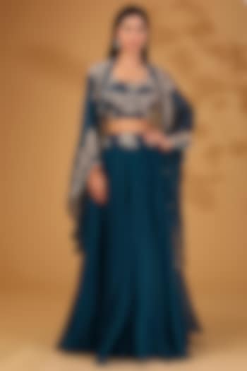 Navy Blue Organza Dori Work Skirt Set by Prisho at Pernia's Pop Up Shop