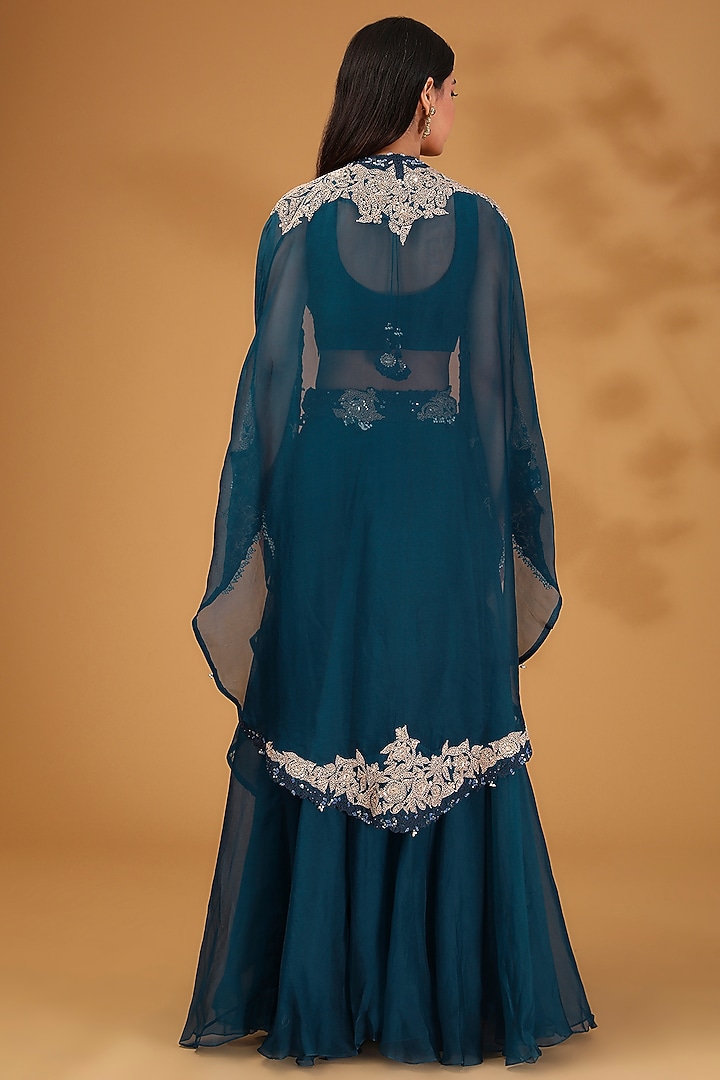 Navy Blue Organza Dori Work Skirt Set by Prisho at Pernia's Pop Up Shop