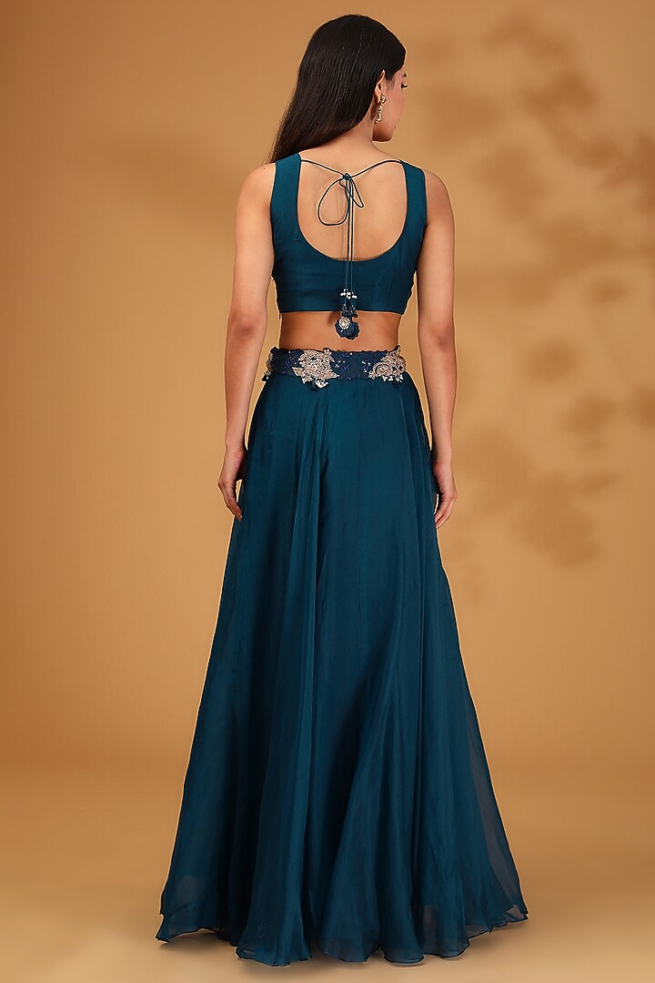 Navy Blue Organza Dori Work Skirt Set by Prisho at Pernia's Pop Up Shop