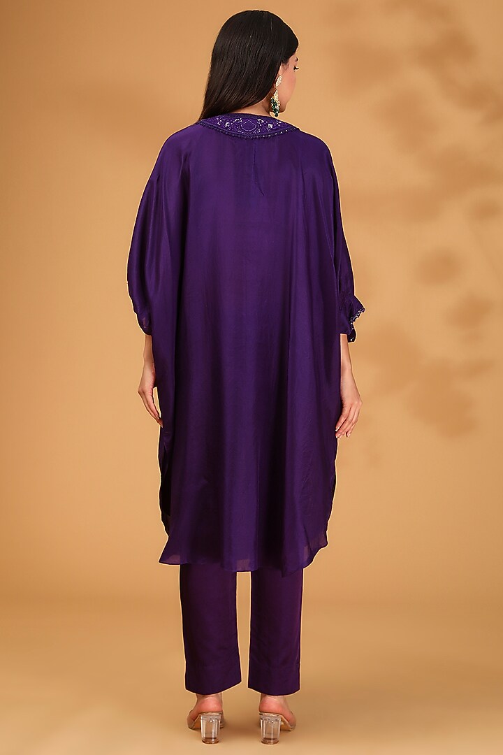 Purple Crepe Resham Work Kaftan Set by Prisho at Pernia's Pop Up Shop