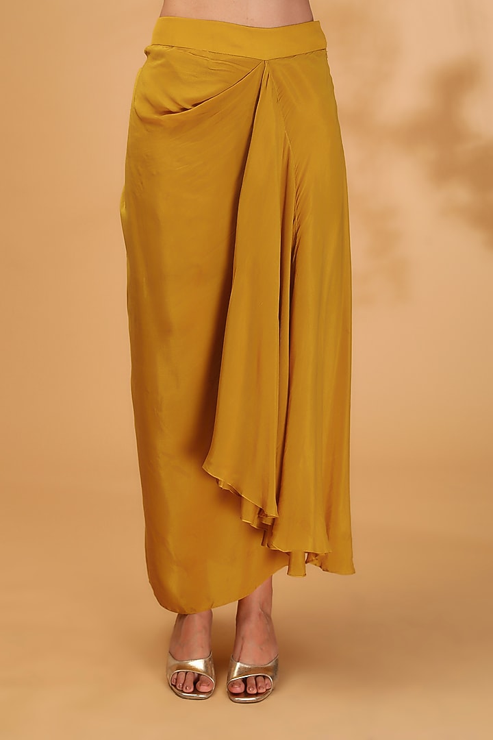 Mustard Silk Antique Work Kaftan Set by Prisho at Pernia's Pop Up Shop