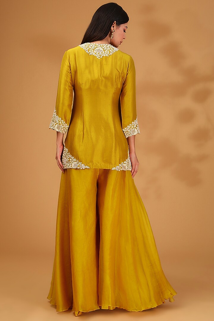 Mustard Organza Wedding Sharara Set by Prisho at Pernia's Pop Up Shop