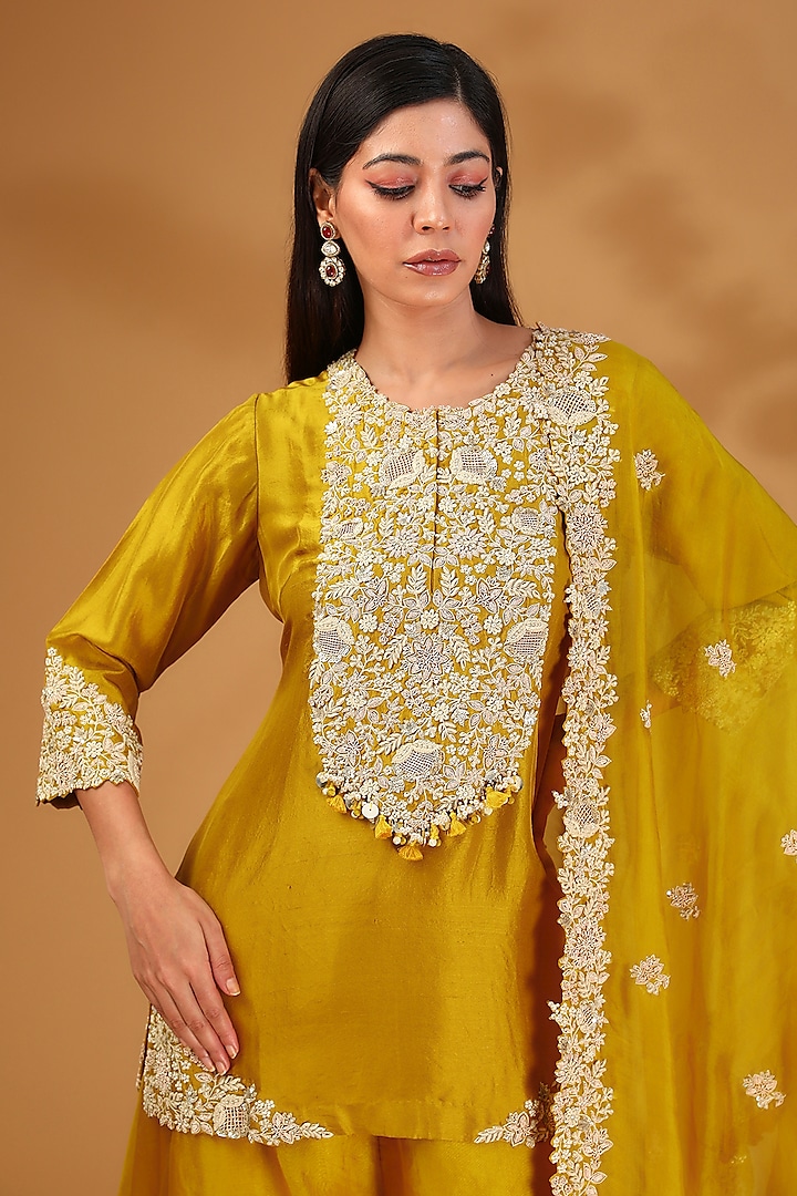 Mustard Organza Wedding Sharara Set by Prisho at Pernia's Pop Up Shop