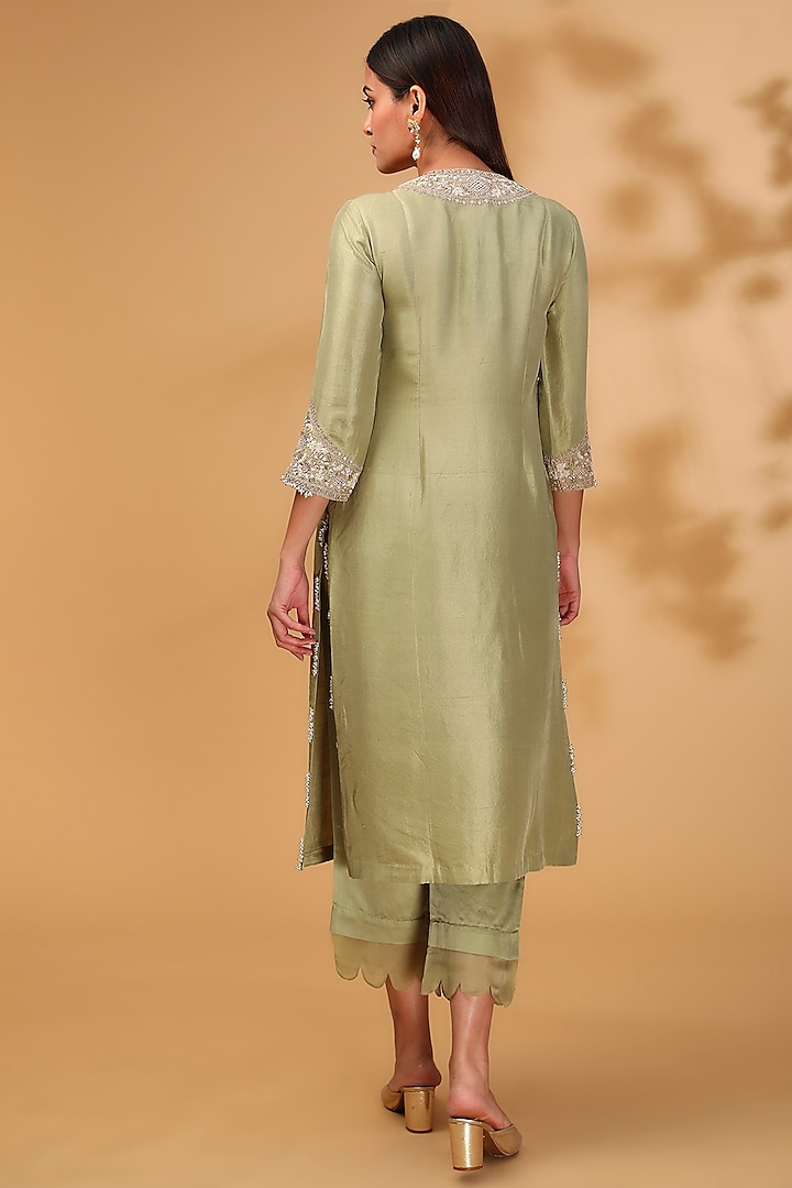 Sea Green Silk Dori Work Kurta Set by Prisho at Pernia's Pop Up Shop
