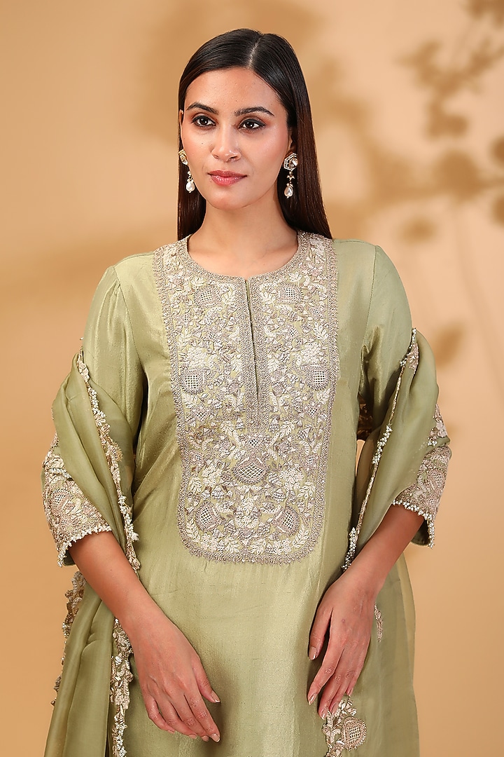 Sea Green Silk Dori Work Kurta Set by Prisho at Pernia's Pop Up Shop