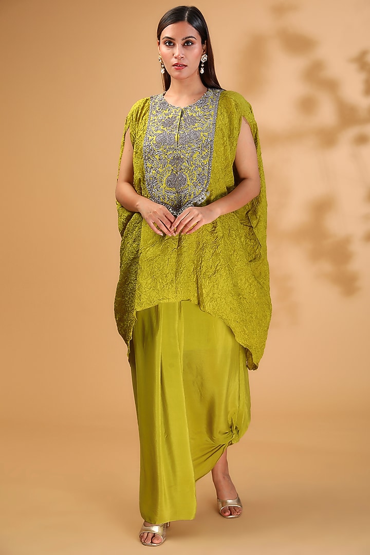 Lime Green Crepe Skirt Set by Prisho at Pernia's Pop Up Shop