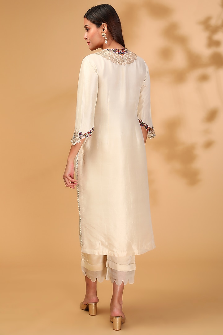 Ivory Silk Dori Embroidered Kurta Set by Prisho at Pernia's Pop Up Shop