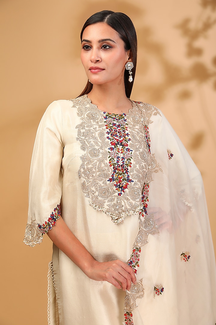Ivory Silk Dori Embroidered Kurta Set by Prisho at Pernia's Pop Up Shop