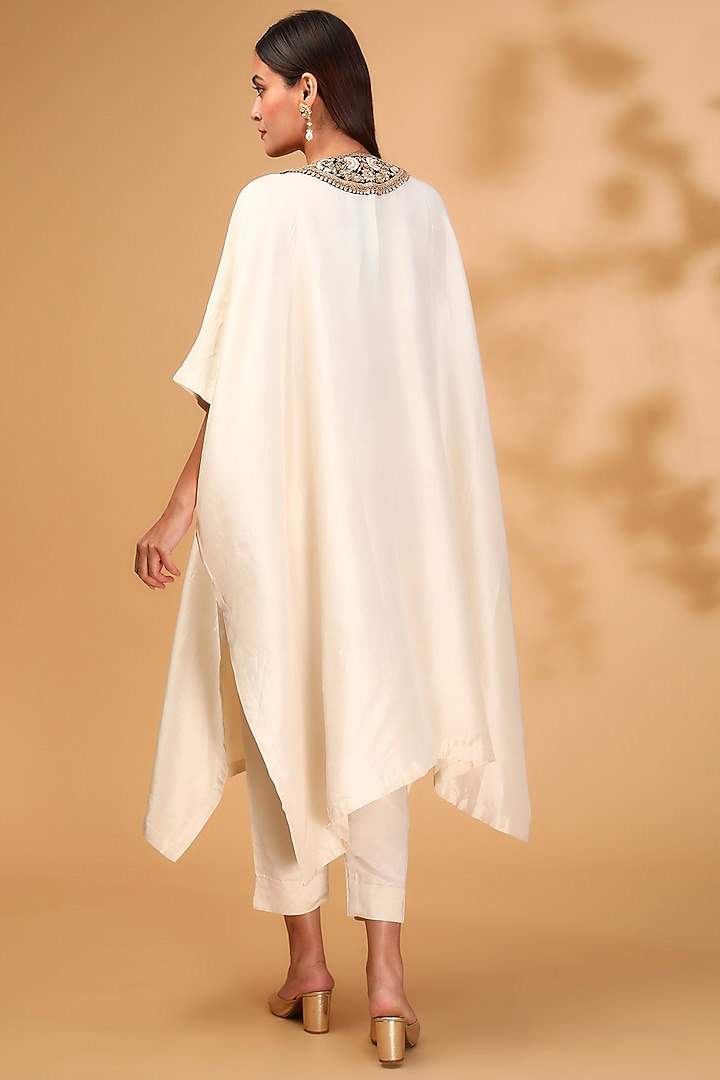 Ivory Silk Dori Embroidered Kaftan Set by Prisho at Pernia's Pop Up Shop