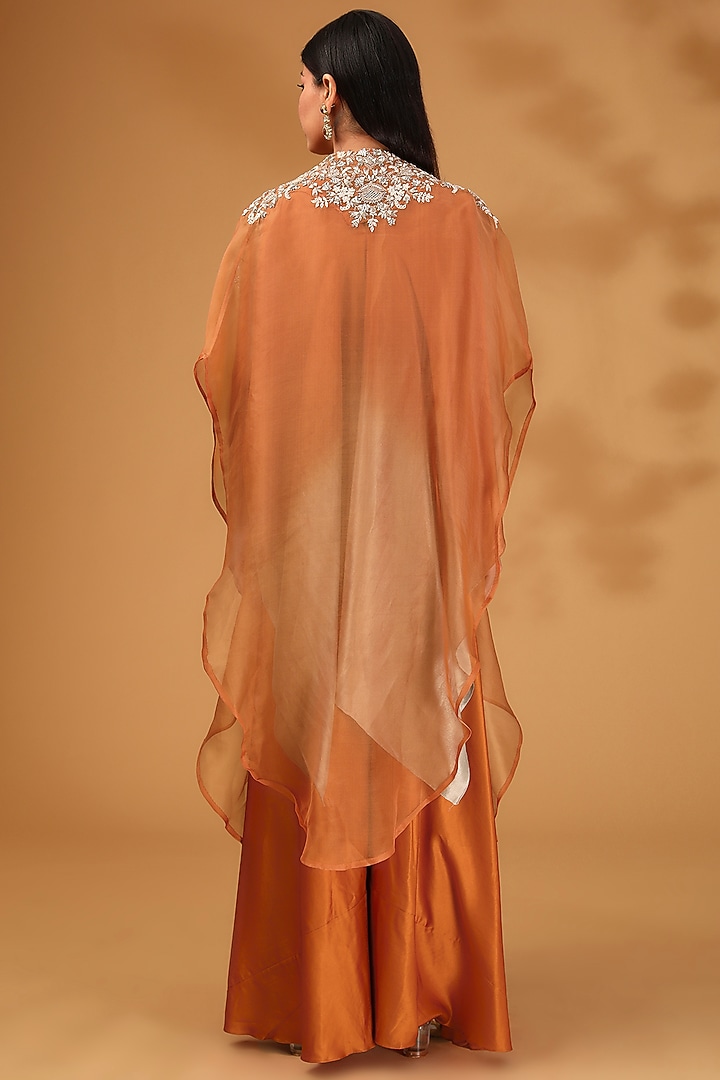 Orange Silk Organza Dori Embroidered Handkerchief Kurta Set by Prisho at Pernia's Pop Up Shop