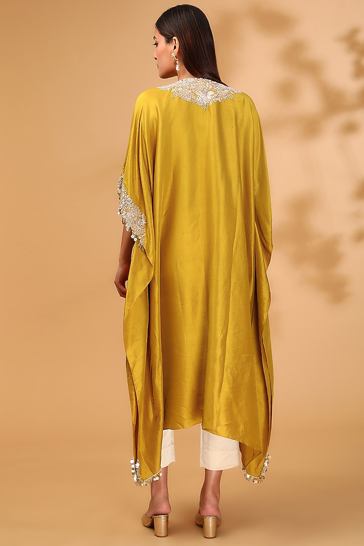 Mustard Silk Resham Embroidered Kaftan Set by Prisho at Pernia's Pop Up Shop