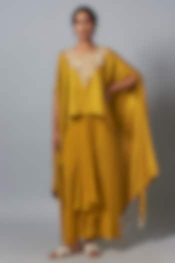 Mustard Silk Resham Work Kaftan Set by Prisho at Pernia's Pop Up Shop