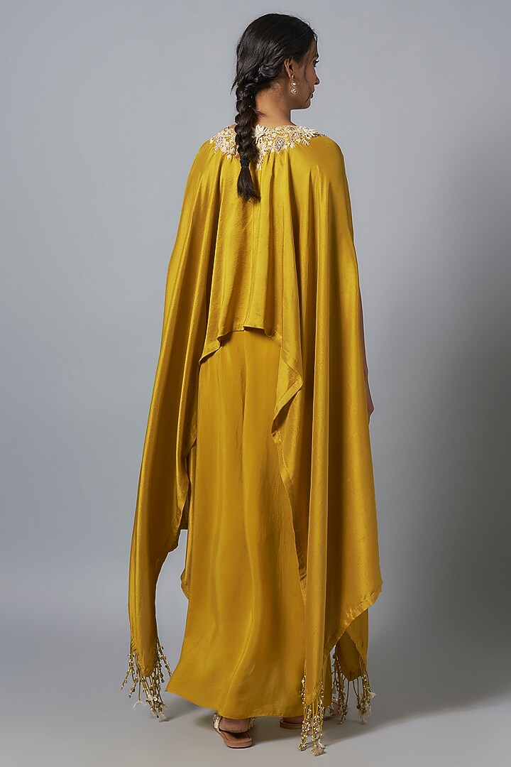 Mustard Silk Resham Work Kaftan Set by Prisho at Pernia's Pop Up Shop