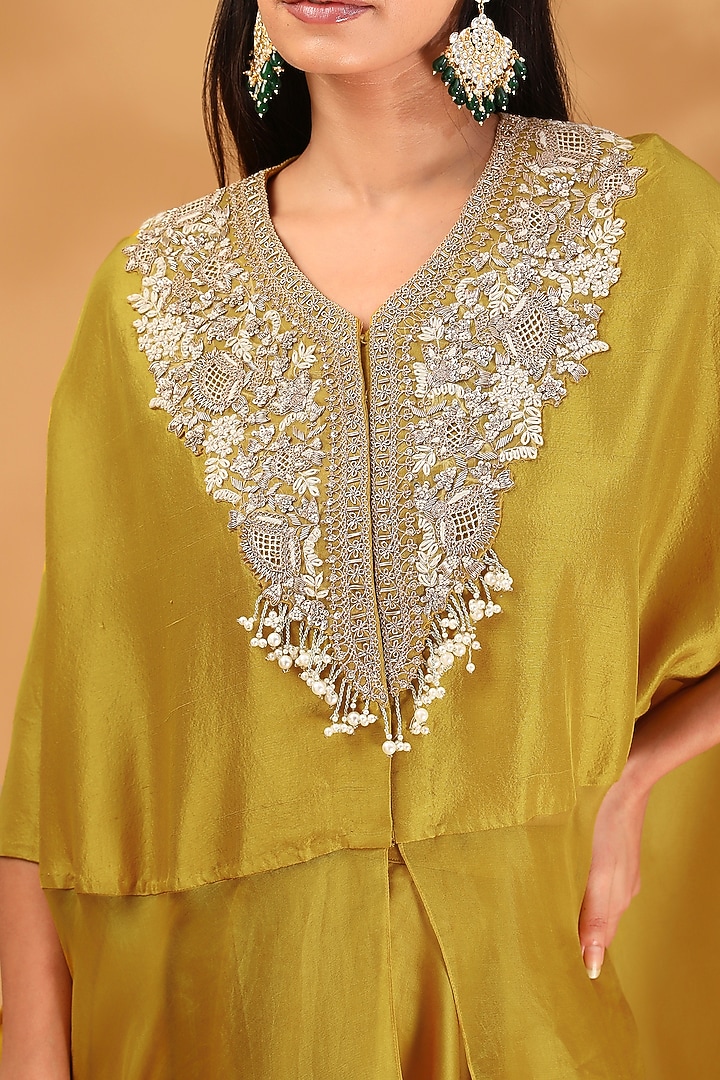 Mustard Semi Organza Dori Embroidered Kurta Set by Prisho at Pernia's Pop Up Shop