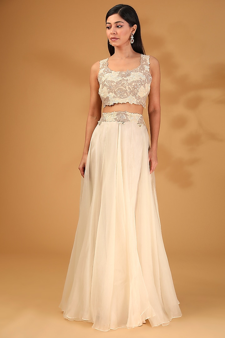 Ivory Silk & Organza Skirt Set by Prisho at Pernia's Pop Up Shop
