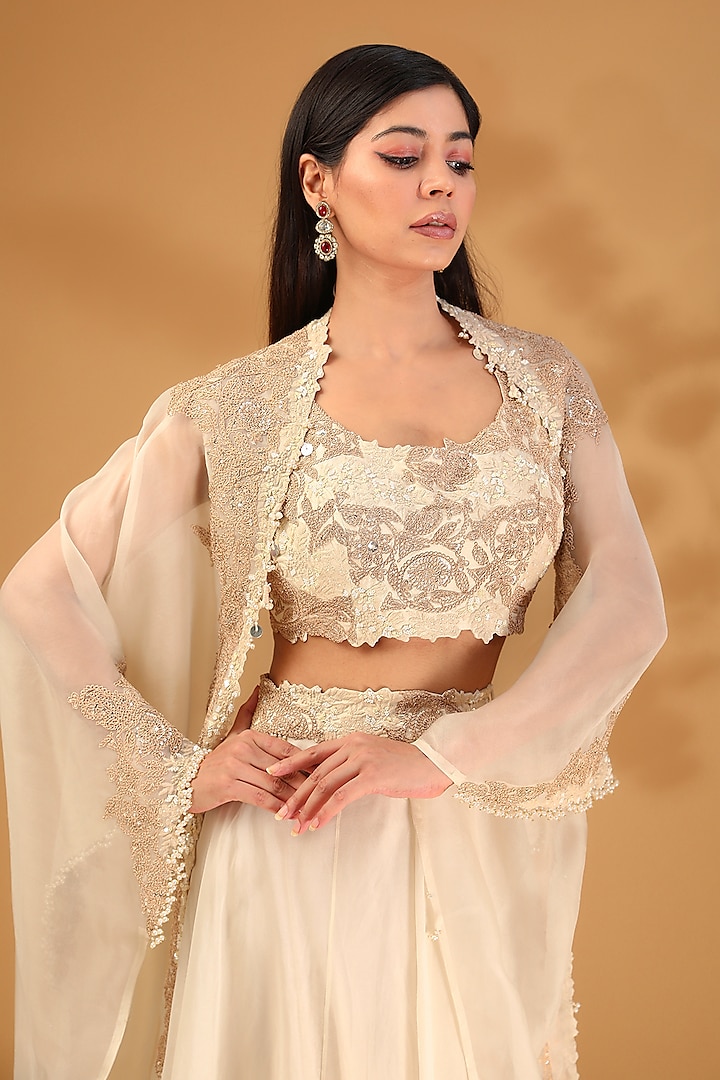Ivory Silk & Organza Skirt Set by Prisho at Pernia's Pop Up Shop