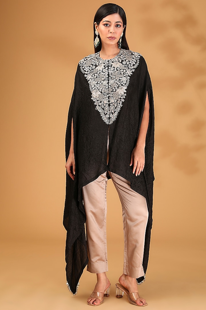 Black Silk Lampi Embroidered Kaftan Set by Prisho at Pernia's Pop Up Shop