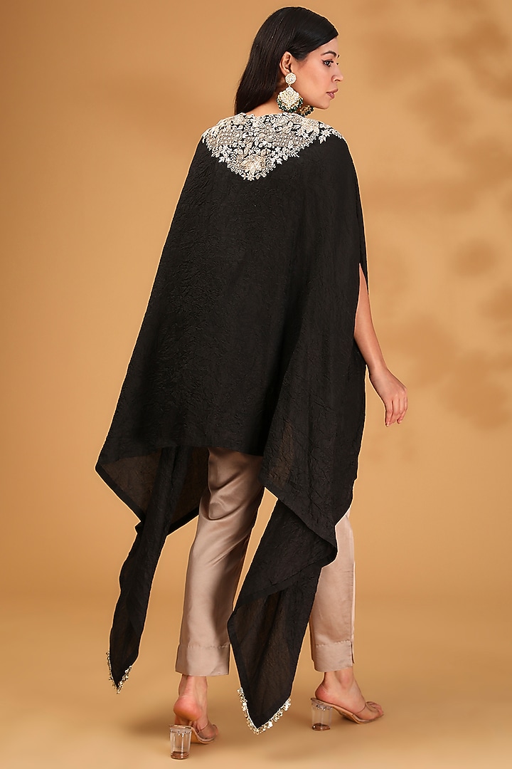 Black Silk Lampi Embroidered Kaftan Set by Prisho at Pernia's Pop Up Shop